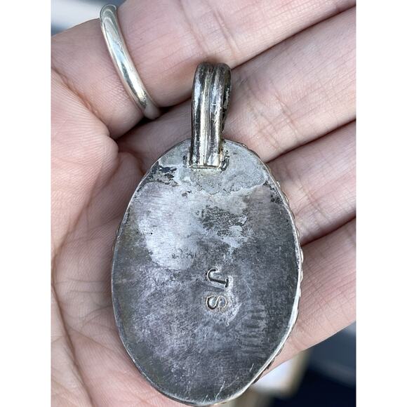 VTG Sterling Silver Banded Agate Pendant, Signed JS, Navajo Native Style, SW 2” - Picture 5 of 8